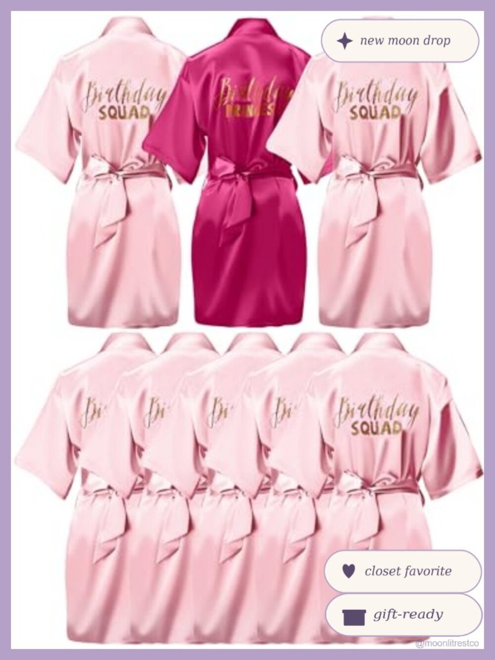 Girls Birthday Squad Princess Robe Set Polyester Sleepover Party Robes